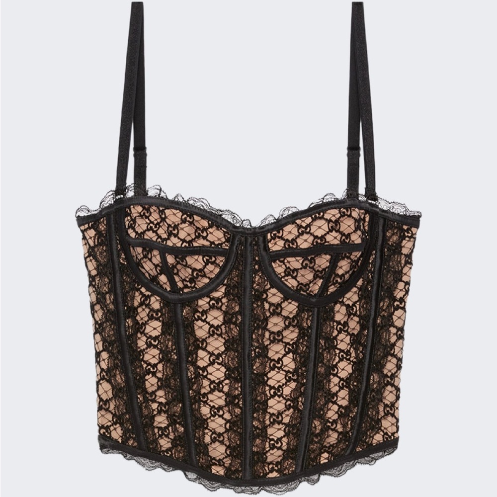 Gucci Black and Tan Lace Corset Top new with tags